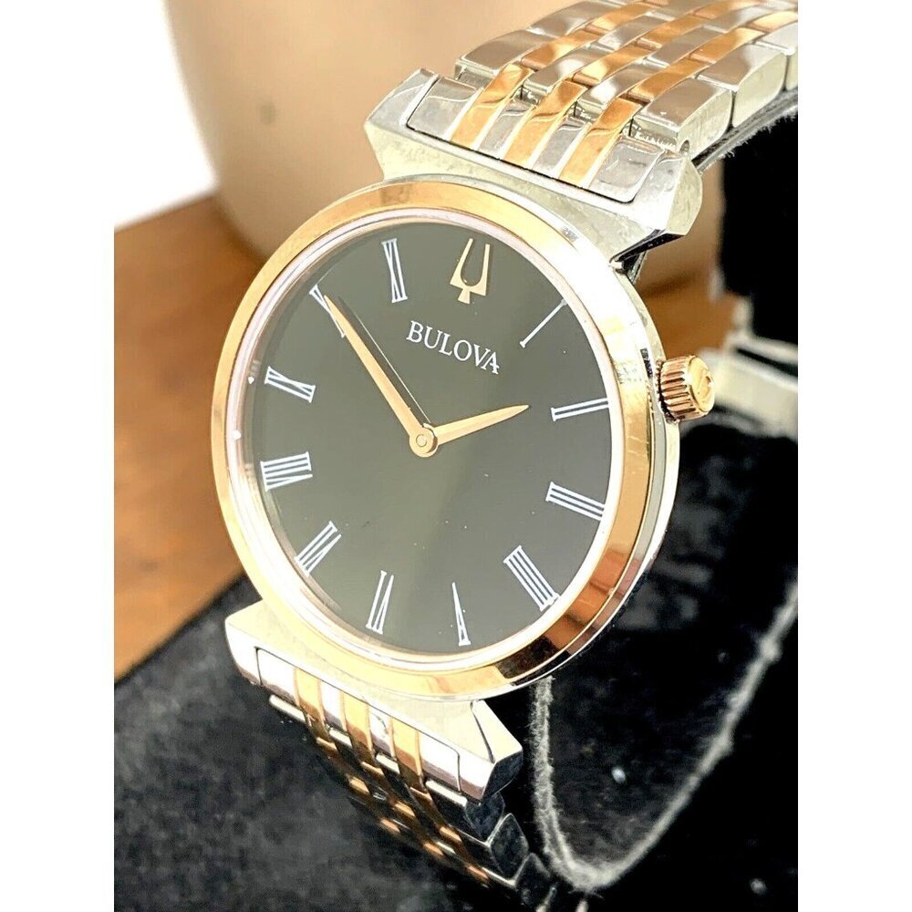 Bulova Women's Watch 98L265 Quartz Black Dial Rose Gold Silver Stainless Steel
